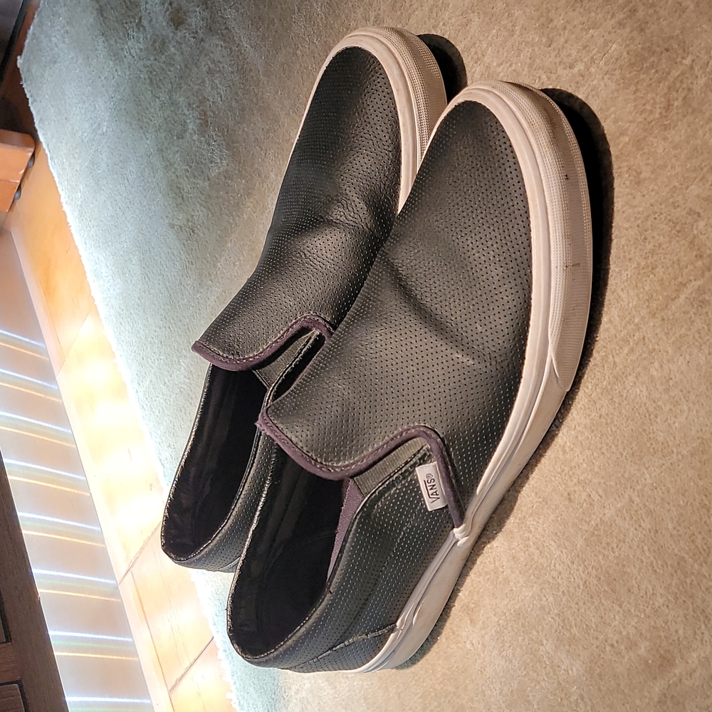 Vans Perforated Leather Black Slip Ons